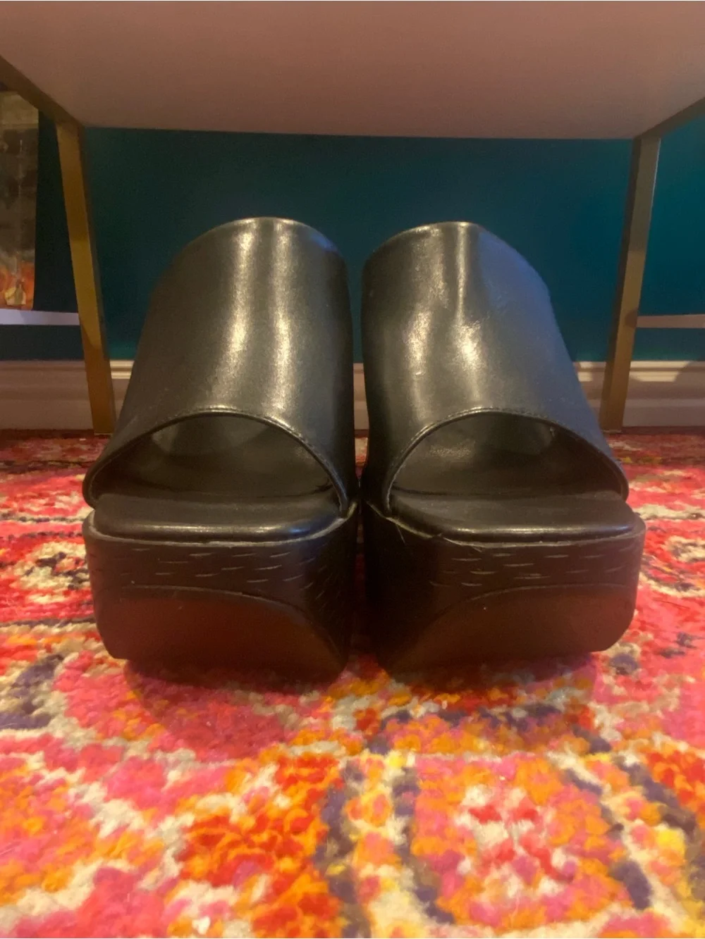 Black Star-Cut Wedge Slide Mule - size 11